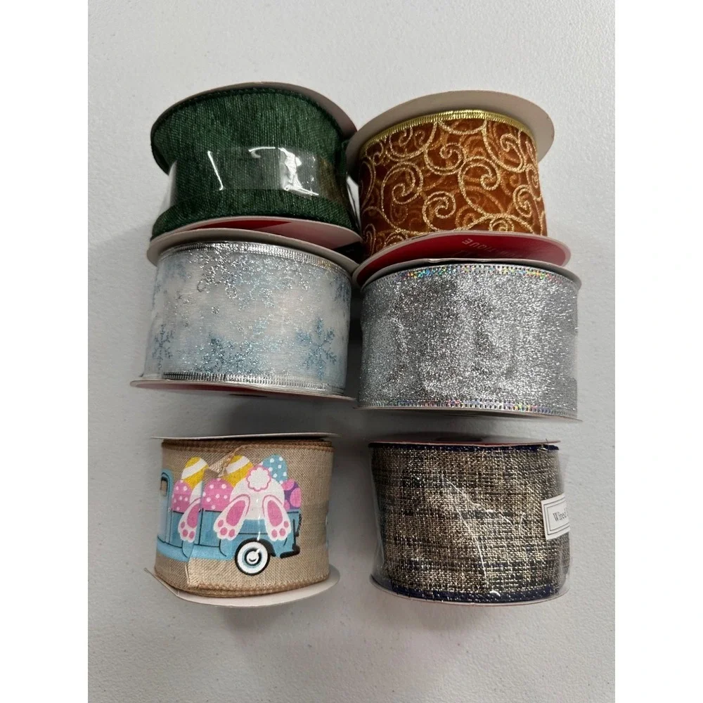 Holiday Ribbon Assortment Metallic Textured Craft Supplies Bundle Christmas Lot